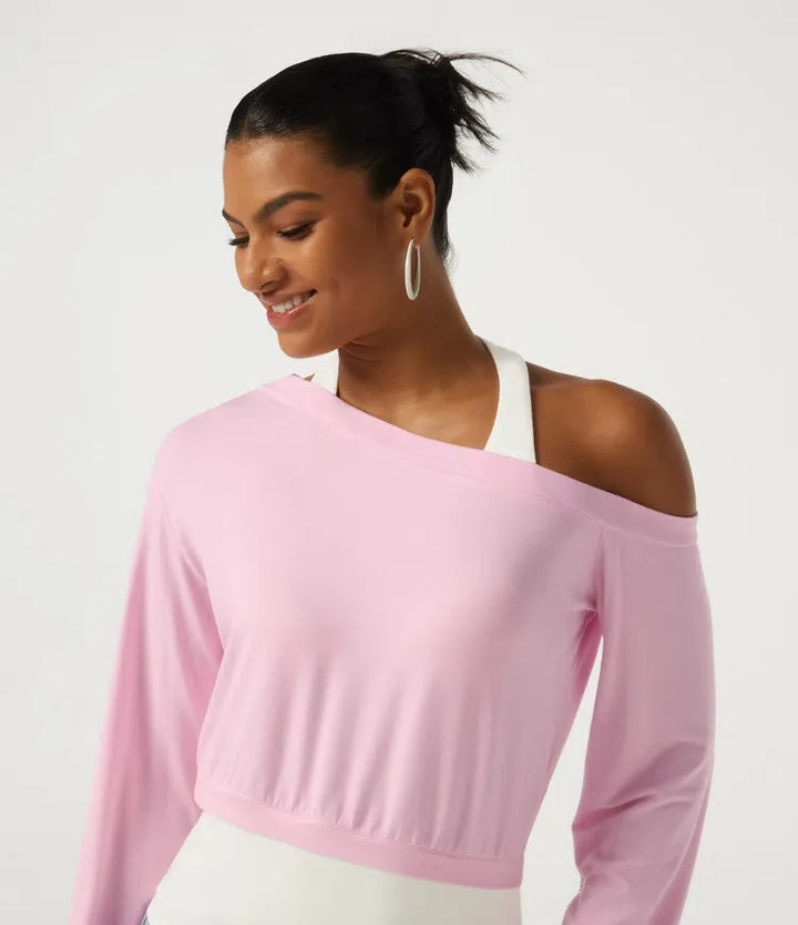 Halter One Shoulder Long Sleeve 2-in-1 Asymmetric Color Block Casual Sweatshirt