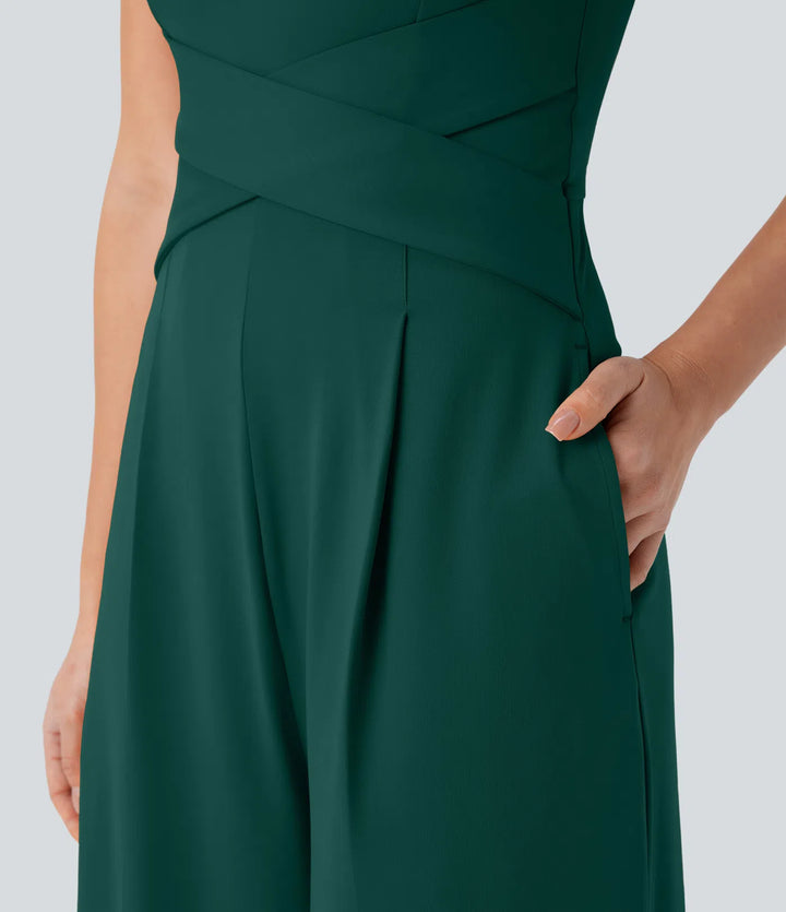 U Back Sleeveless Casual Jumpsuit with Pockets