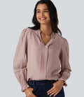 V Neck Puff Long Sleeve Casual Blouse