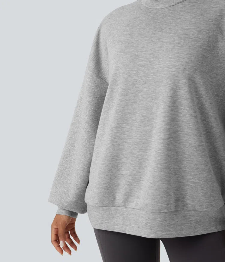 Mock-neck Relaxed Casual Sweatshirt with Pockets