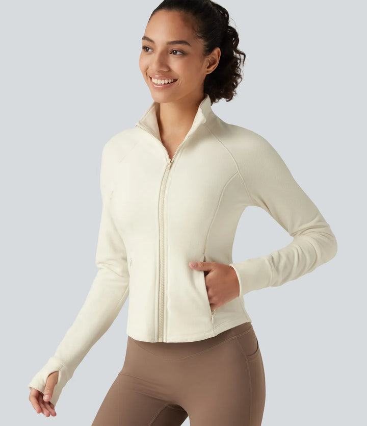 Stand Collar Long Sleeve Workout Jacket with Pockets