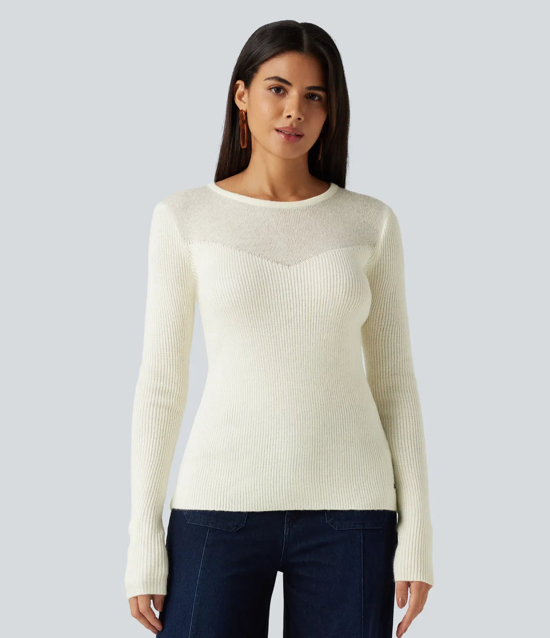 Round Neck Long Sleeve 2-in-1 Slim Casual Sweater