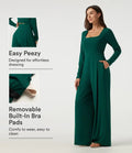 Square Neck Long Sleeve Built-in Bra Wide Leg Casual Jumpsuit with Pockets-Easy Peezy Edition