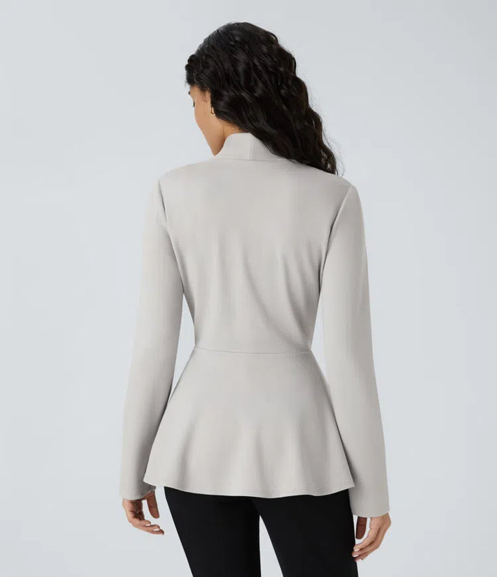 V Neck Single Front Work Peplum Jacket