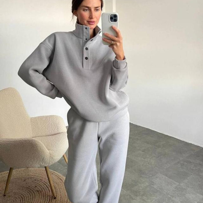Taylor | Oversized Fleece Lounge Set with Half Button Pullover