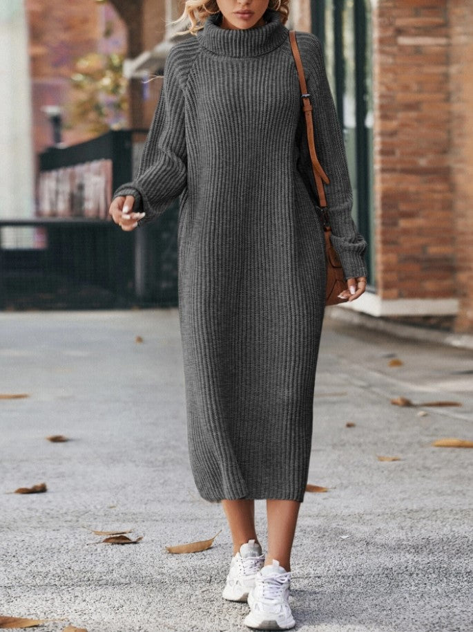 Brooke | Turtleneck Ribbed Knit Maxi Sweater Dress
