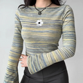 Boat Neck Bell Long Sleeve Gradient Stripe Oversized Casual Sweater