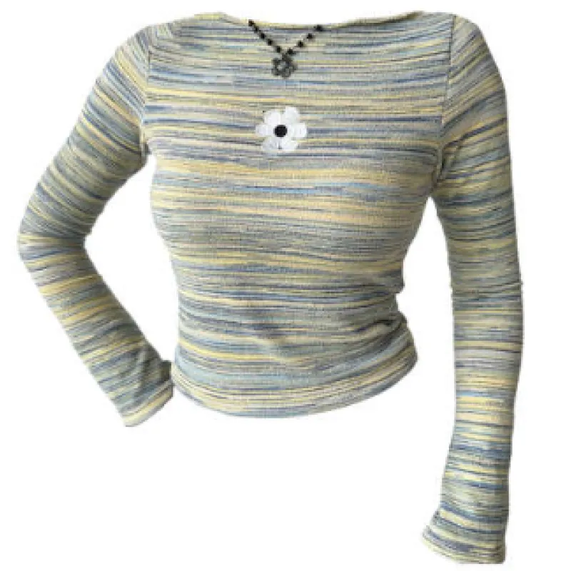 Boat Neck Bell Long Sleeve Gradient Stripe Oversized Casual Sweater
