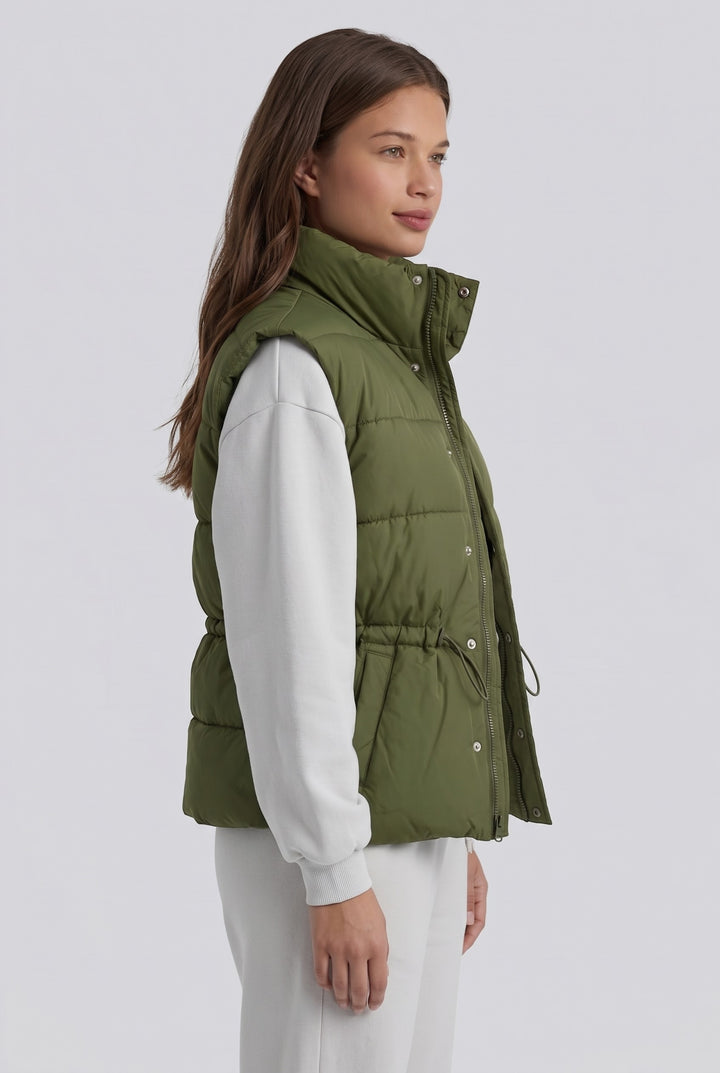 Halara Flex Denim Stand Collar Casual Puffer Vest with Pockets