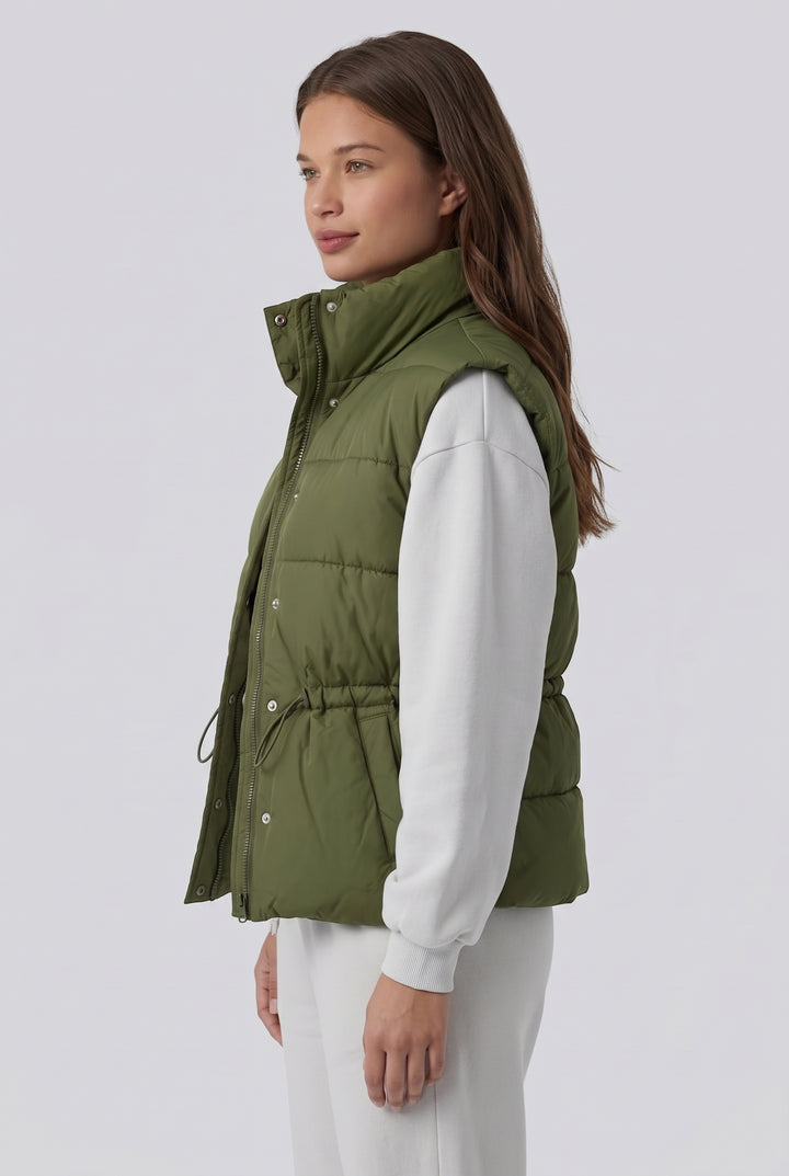 Halara Flex Denim Stand Collar Casual Puffer Vest with Pockets