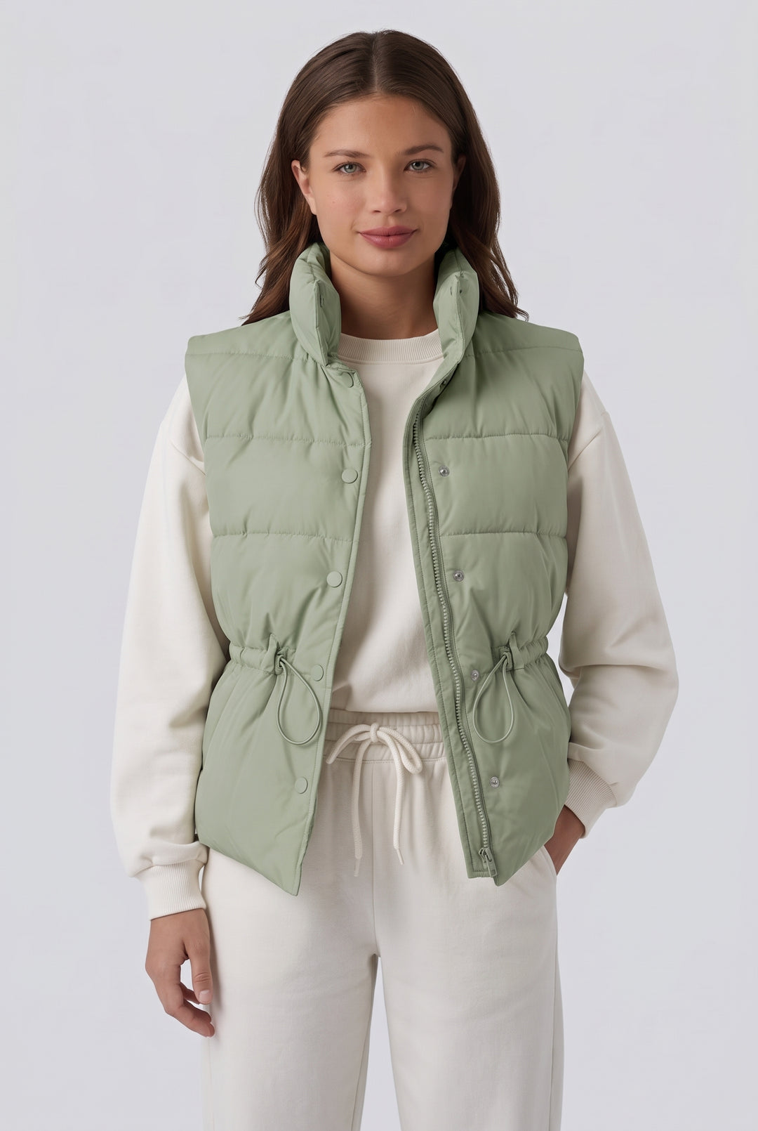 Halara Flex Denim Stand Collar Casual Puffer Vest with Pockets