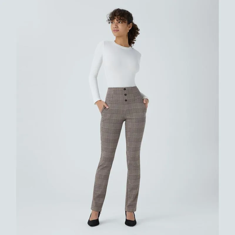 Halara Flex High Waisted Houndstooth Plaid Skinny Work Plus Size Pants with Pockets