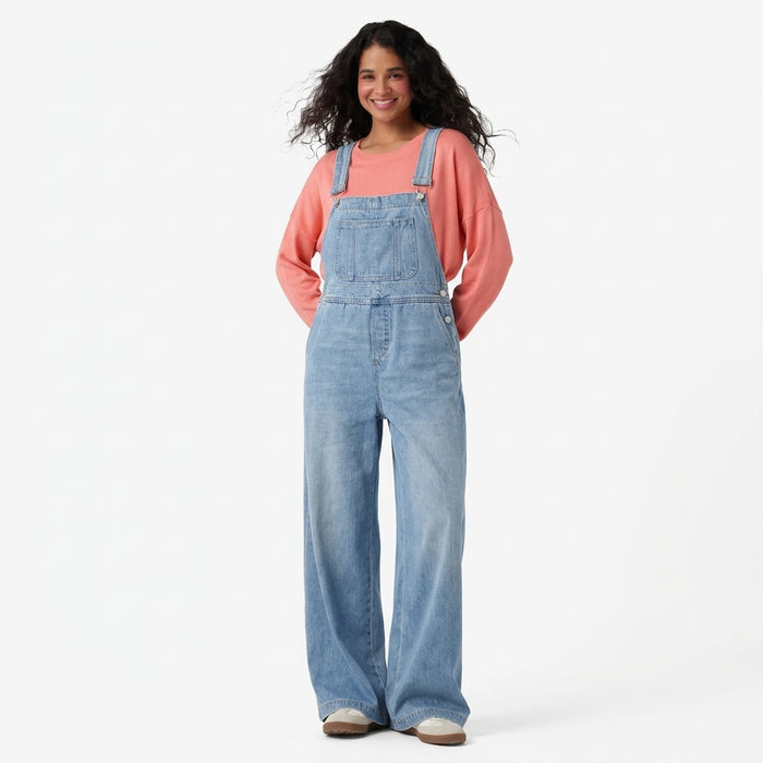 Halara Flex Square Neck Washed Denim Casual Overalls with Pockets