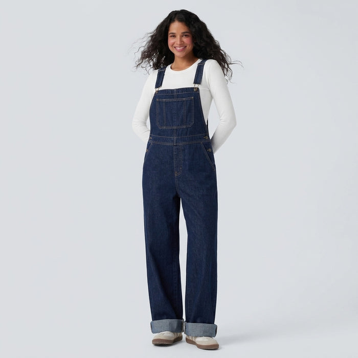 Halara Flex Square Neck Washed Denim Casual Overalls with Pockets