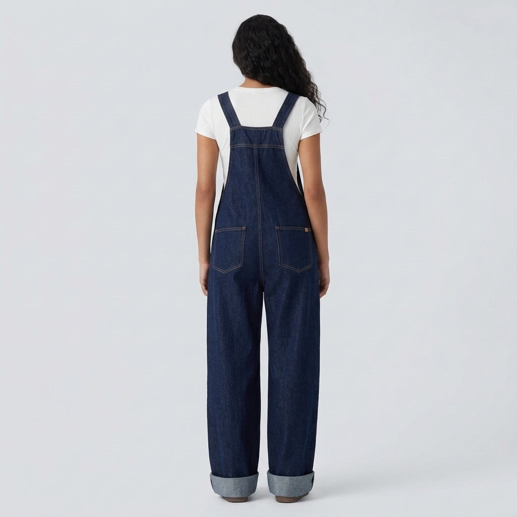 Halara Flex Square Neck Washed Denim Casual Overalls with Pockets