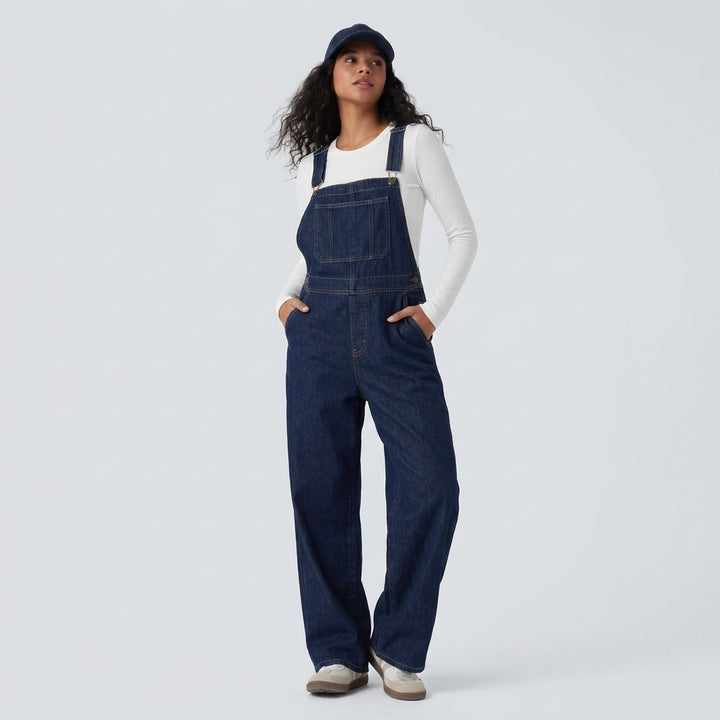 Halara Flex Square Neck Washed Denim Casual Overalls with Pockets