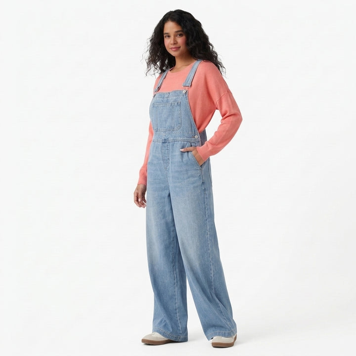 Halara Flex Square Neck Washed Denim Casual Overalls with Pockets