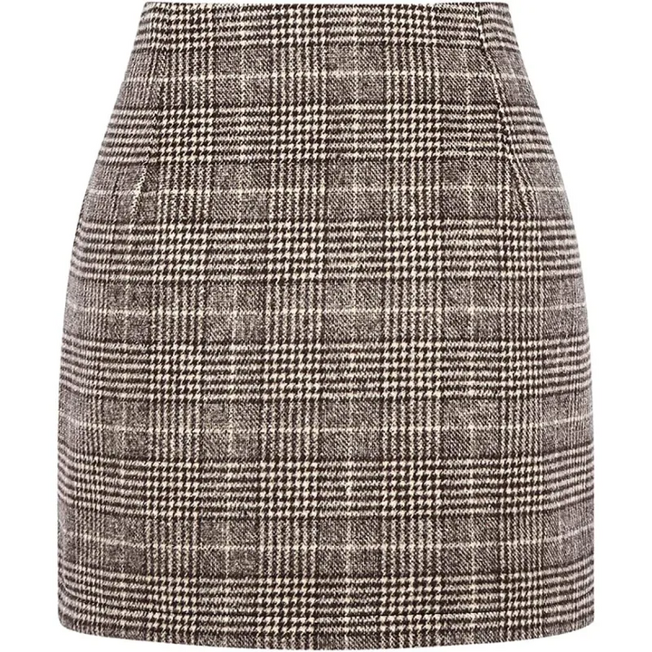 High Waisted 2-in-1 Houndstooth Plaid Mini Work Skirt