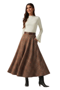 High Waisted Asymmetric Plaid A-Line Casual Midi Skirt with Pockets