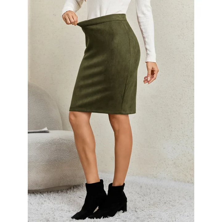 High Waisted Bodycon Suede Mini Party Skirt with Pockets