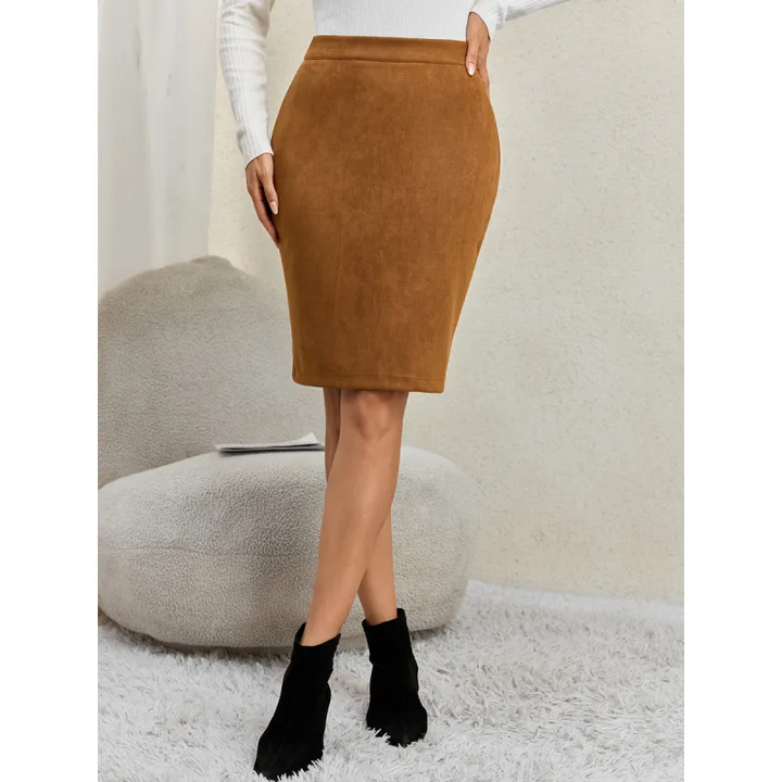 High Waisted Bodycon Suede Mini Party Skirt with Pockets