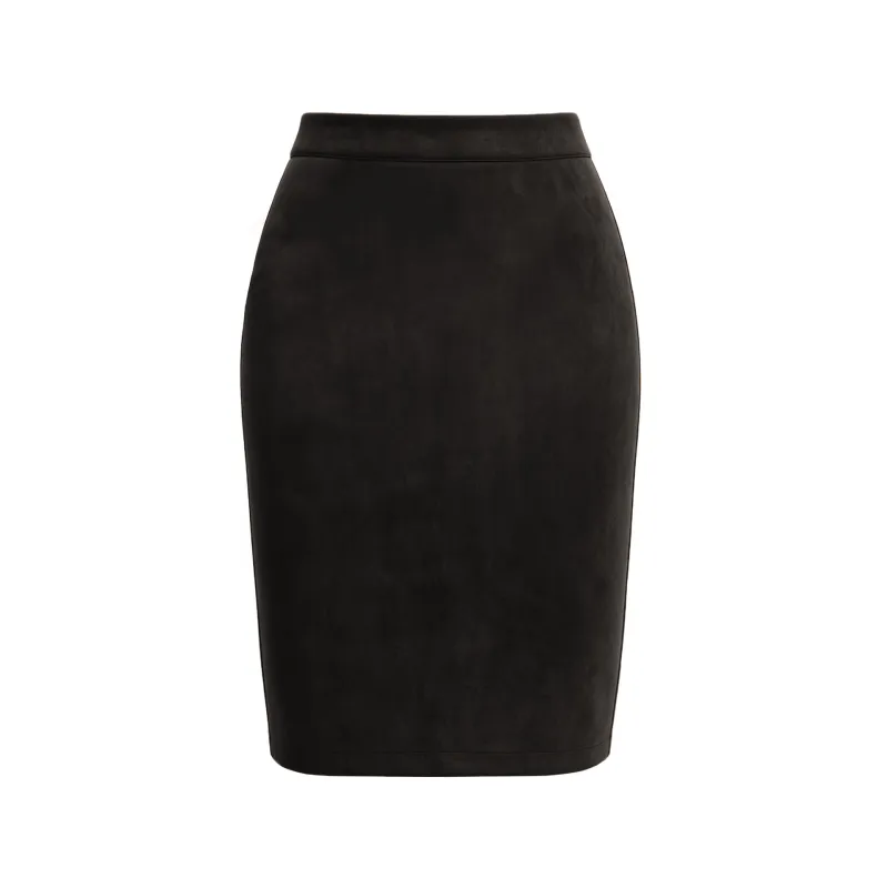 High Waisted Bodycon Suede Mini Party Skirt with Pockets