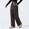 High Waisted Tapered Stretchy PU Fleece Casual Pants with Pockets