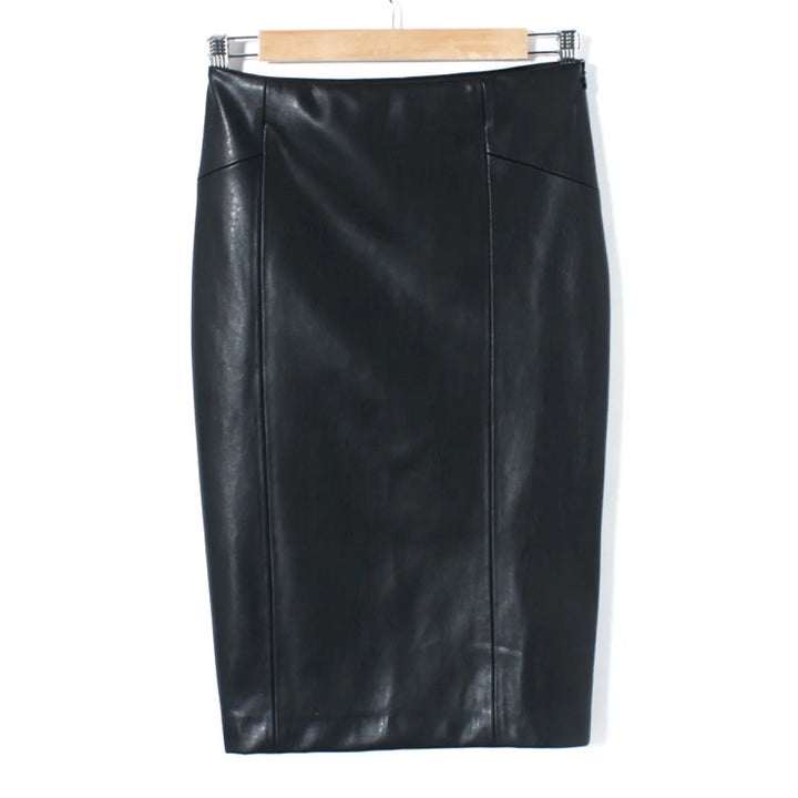 Plus Size High Waisted Tummy Control Ruched Curved Hem 2-in-1 Fleece PU Leather Midi Casual Skirt