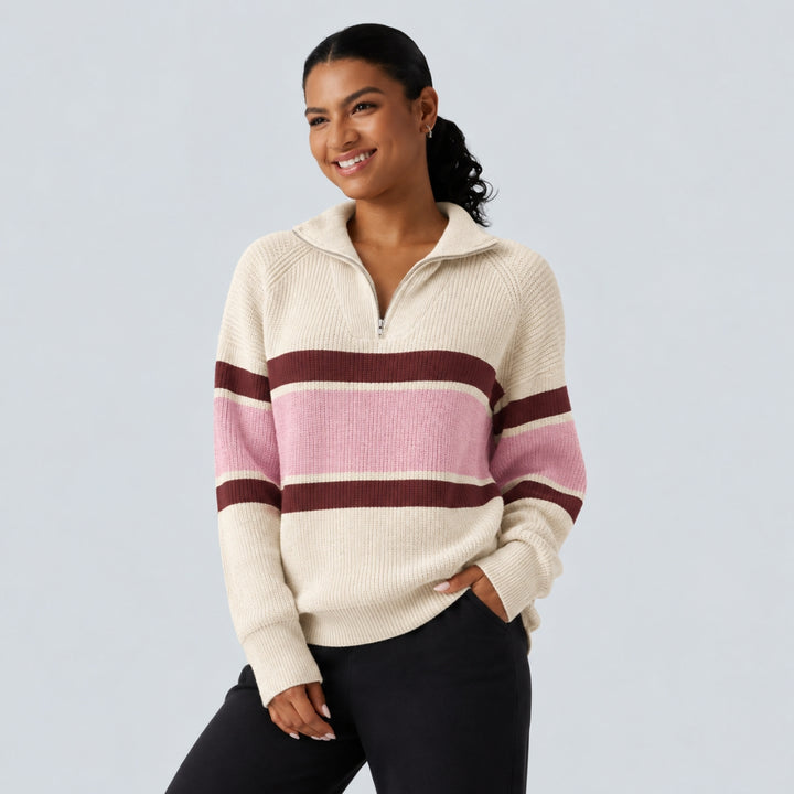 Round Neck Long Sleeve Striped Casual Sweater
