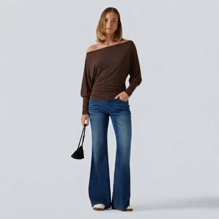 SpacerTek One Shoulder Batwing Long Sleeve Asymmetric Casual Sweatshirts