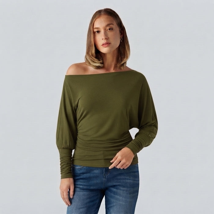 SpacerTek One Shoulder Batwing Long Sleeve Asymmetric Casual Sweatshirts