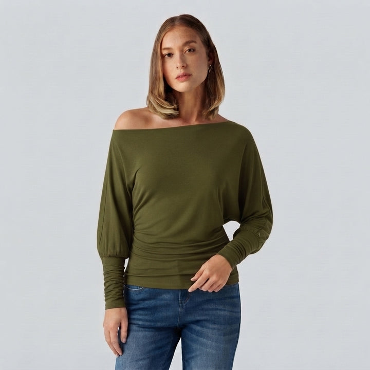 SpacerTek One Shoulder Batwing Long Sleeve Asymmetric Casual Sweatshirts