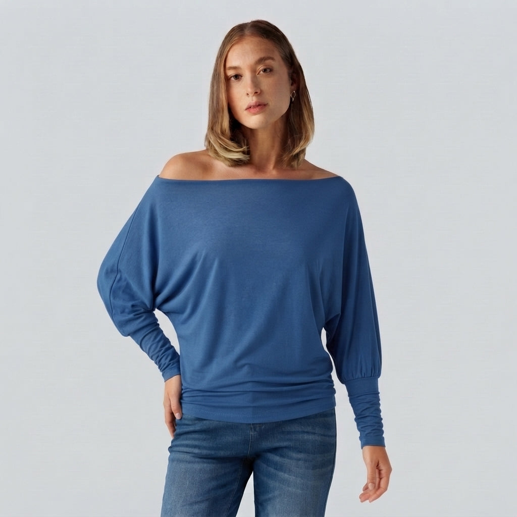 SpacerTek One Shoulder Batwing Long Sleeve Asymmetric Casual Sweatshirts