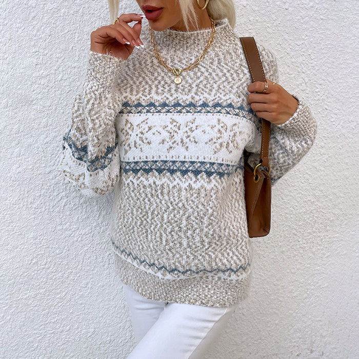 Savannah | Snowflake Knit Sweater with Mock Neck