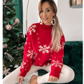 Woman in a fuzzy snowflake sweater