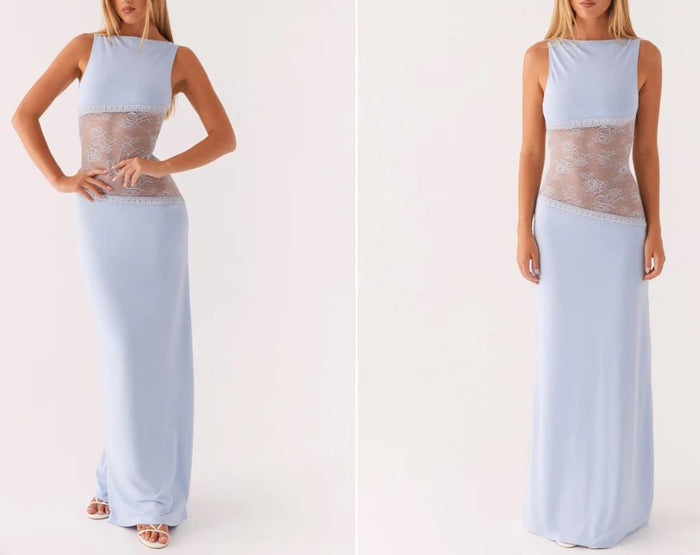 Riley | Lace Bodice Maxi Slip Dress with Thin Straps