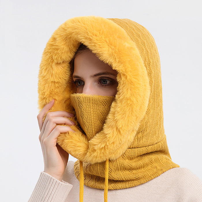 Madison | Faux Fur Trim Knit Hood with Built-In Scarf