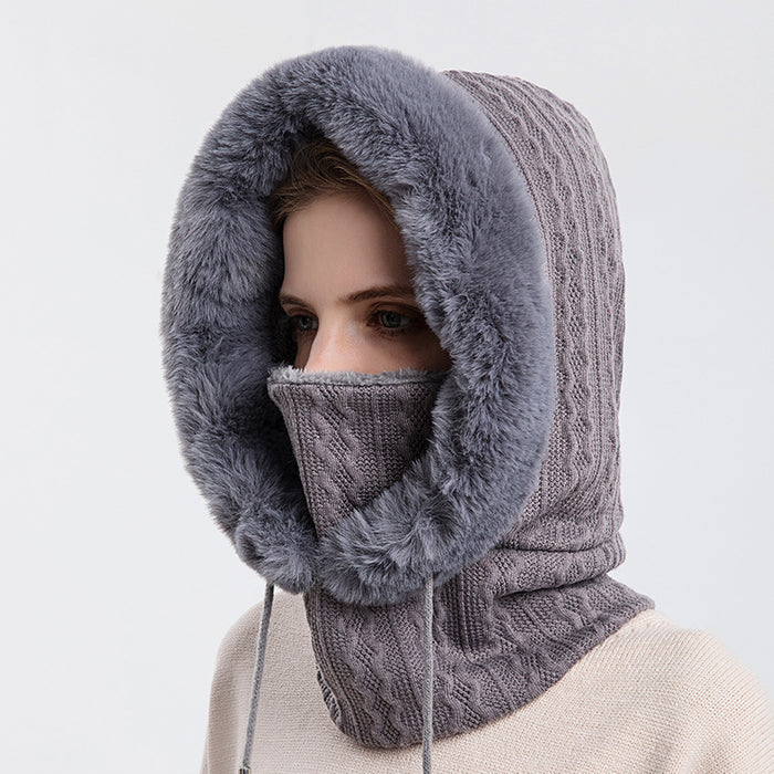 Madison | Faux Fur Trim Knit Hood with Built-In Scarf