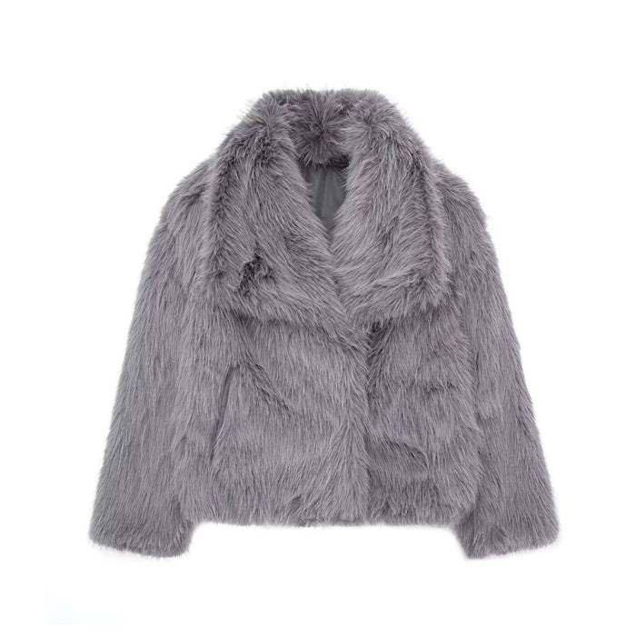 Riley | Cropped Fluffy Faux Fur Jacket with Wide Lapels