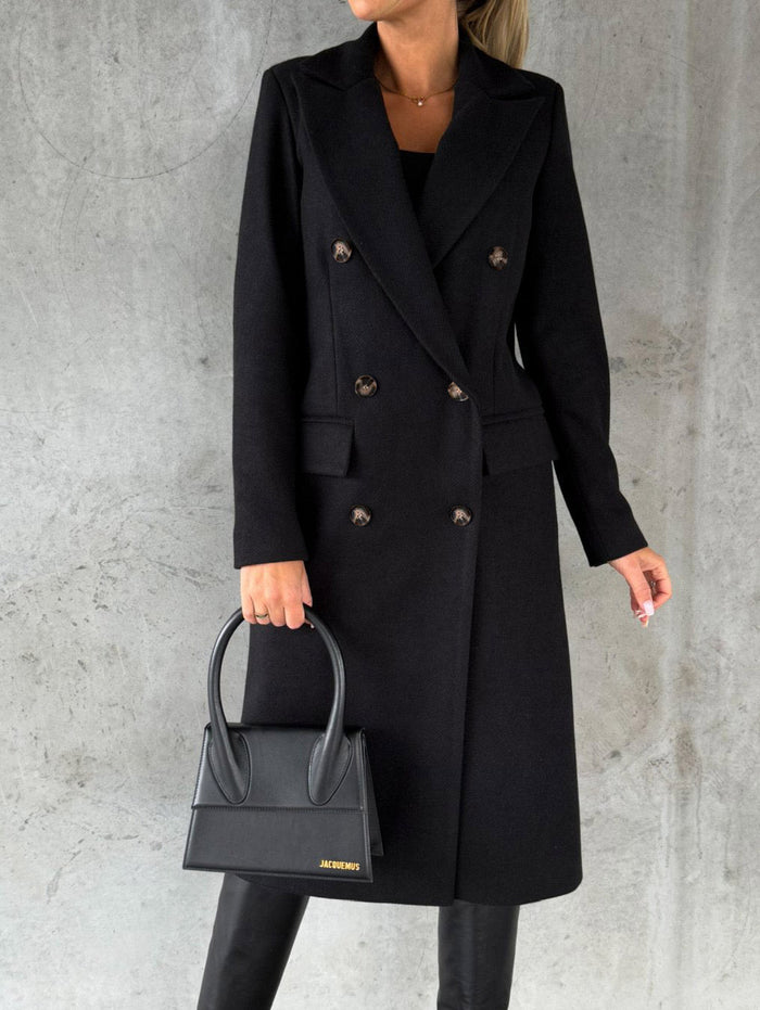 Kinsley | Long Double-Breasted Lapel Coat with Slim Fit
