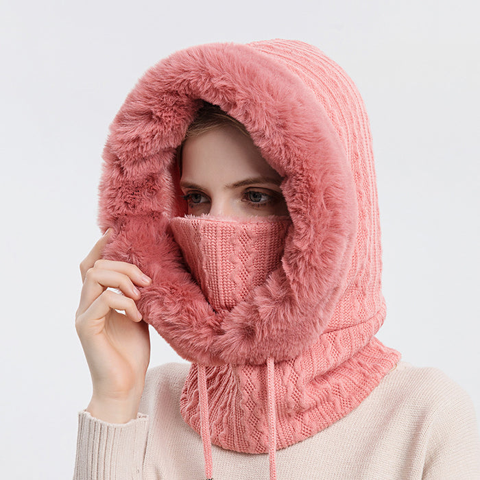 Madison | Faux Fur Trim Knit Hood with Built-In Scarf