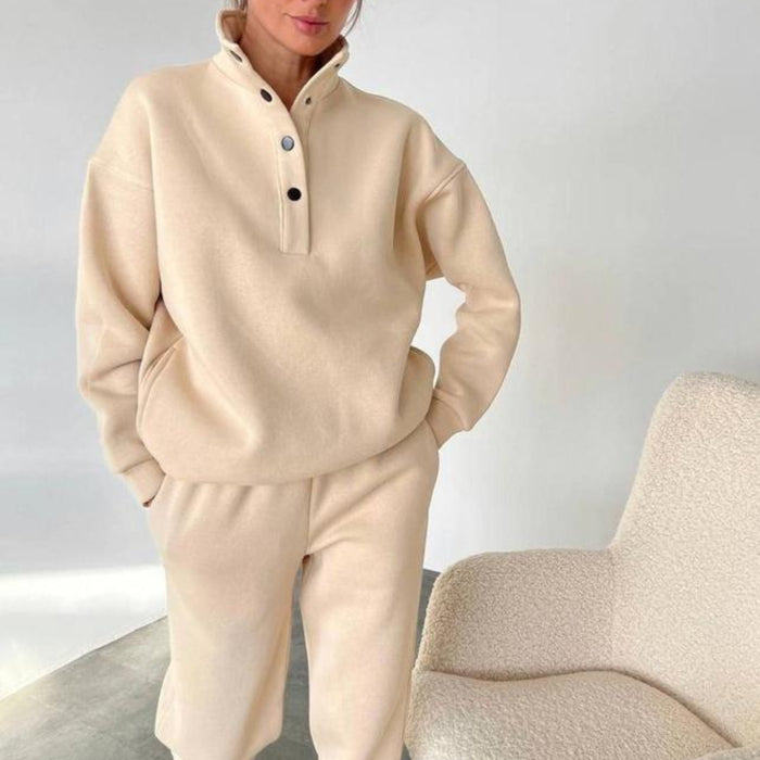 Taylor | Oversized Fleece Lounge Set with Half Button Pullover