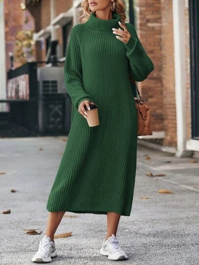 Brooke | Turtleneck Ribbed Knit Maxi Sweater Dress