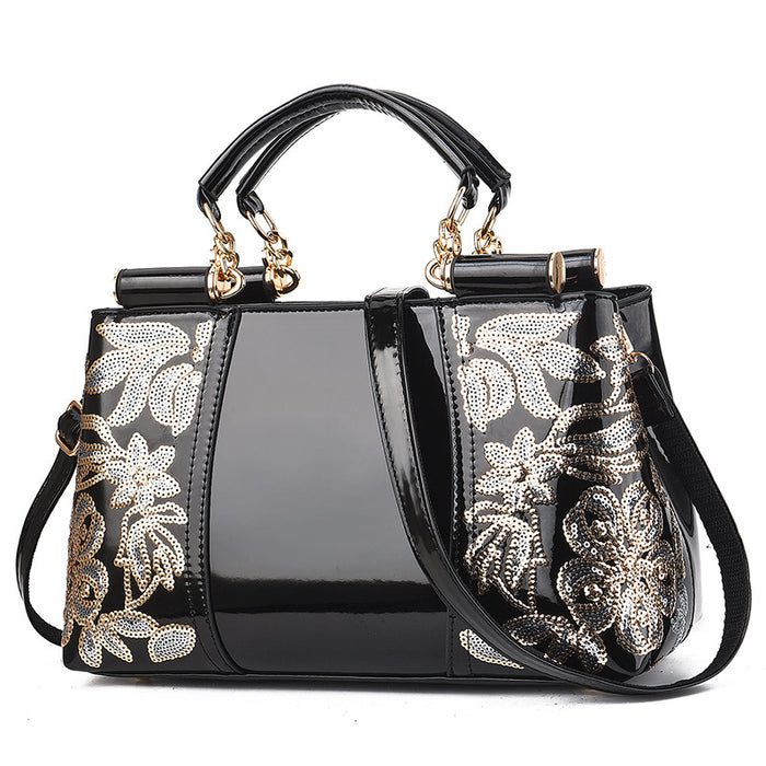 Avery | Sequin Embroidered Patent Handbag for Parties