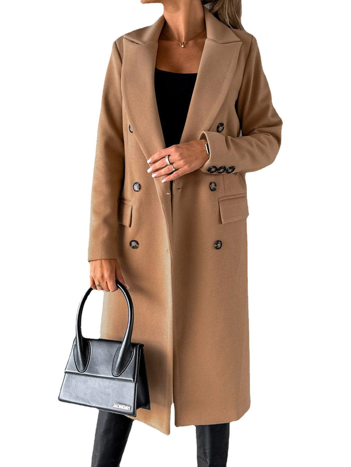 Kinsley | Long Double-Breasted Lapel Coat with Slim Fit