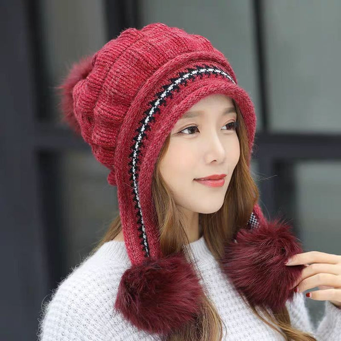 Taylor | Knit Ear Flap Beanie with Pom Pom Ties